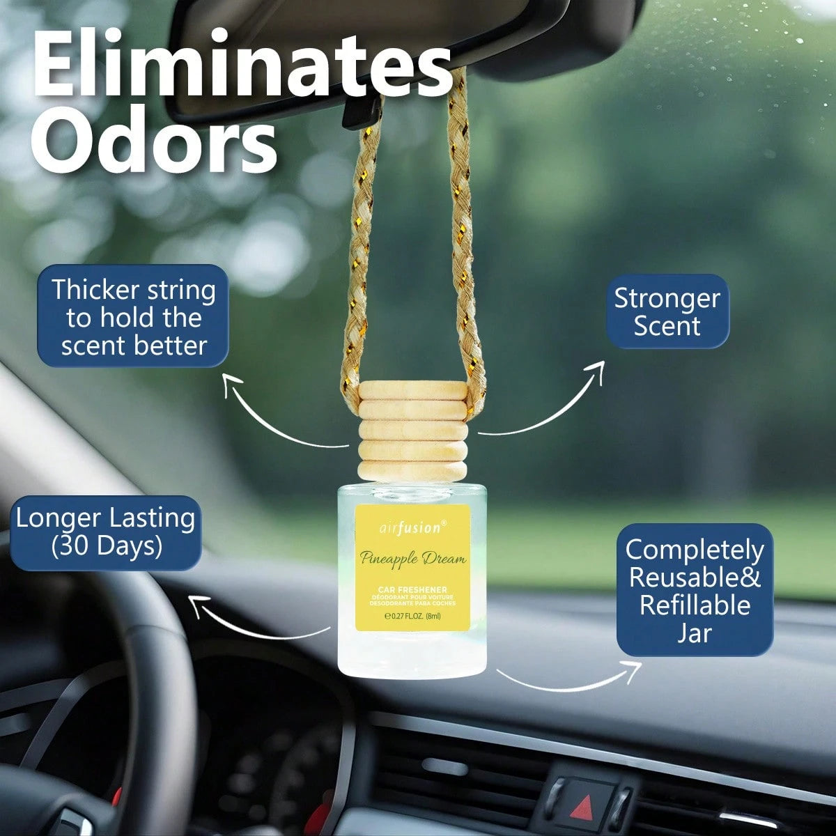 AIR FUSION 6 Bottles Car Air Hanging Fragrance Oil Diffuser, Car Air Freshener Diffuser For Essential Oils Scents Fragrance Aromatherapy Automobile Diffuser,17 Fragrances All Ages, Long-Lasting Fragra