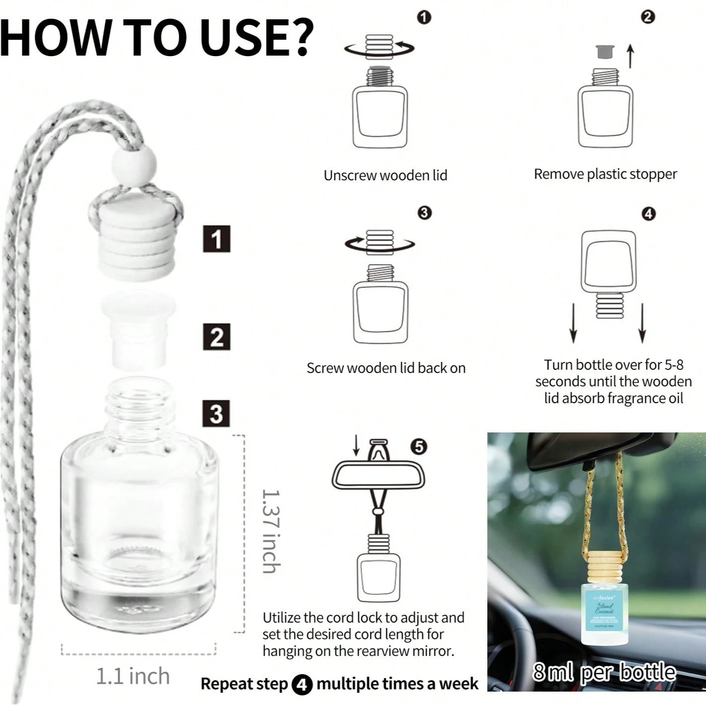 AIR FUSION 6 Bottles Car Air Hanging Fragrance Oil Diffuser, Car Air Freshener Diffuser For Essential Oils Scents Fragrance Aromatherapy Automobile Diffuser,17 Fragrances All Ages, Long-Lasting Fragra