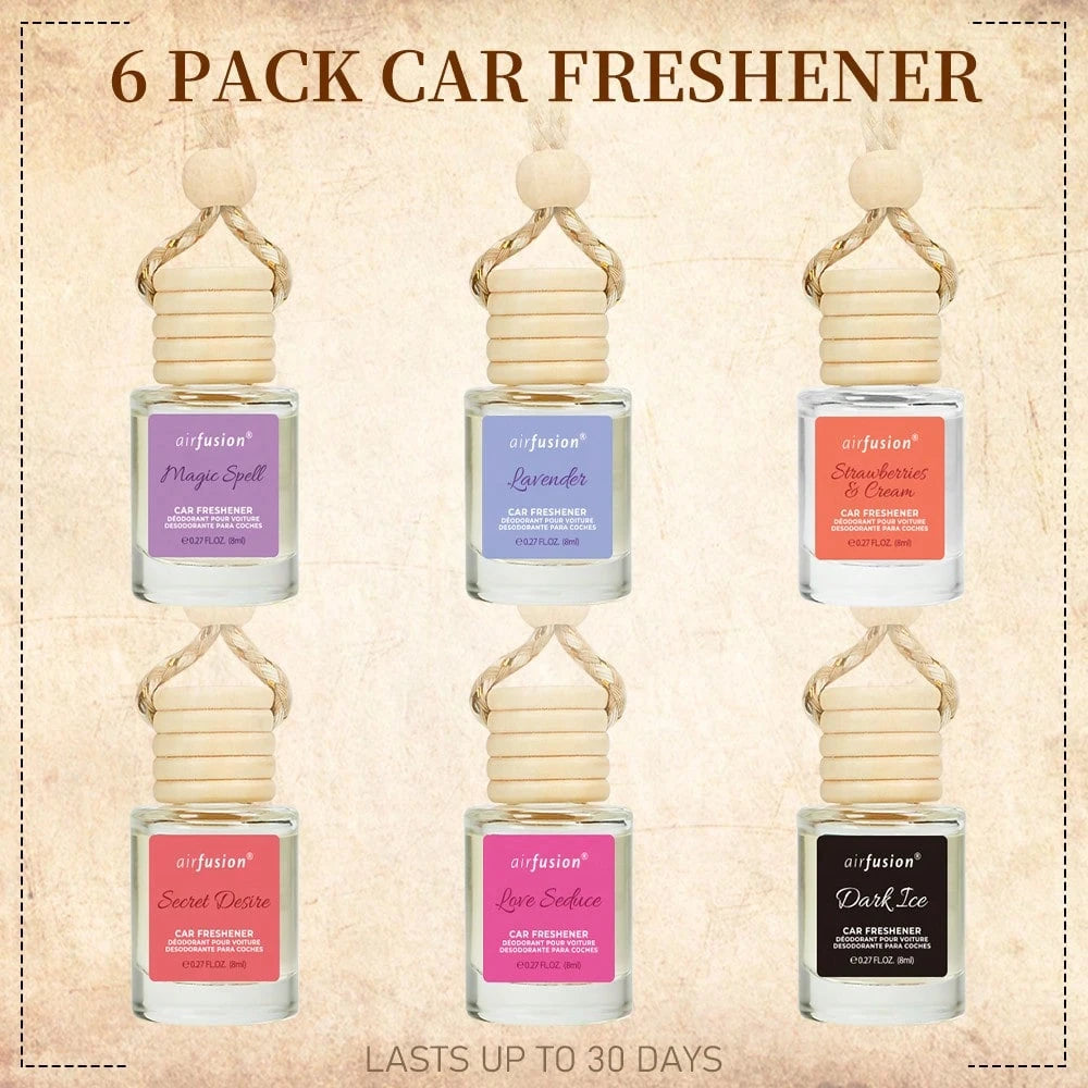 AIR FUSION 6 Bottles Car Air Hanging Fragrance Oil Diffuser, Car Air Freshener Diffuser For Essential Oils Scents Fragrance Aromatherapy Automobile Diffuser,17 Fragrances All Ages, Long-Lasting Fragra