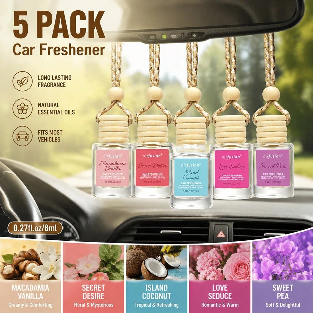 AIR FUSION 6 Bottles Car Air Hanging Fragrance Oil Diffuser, Car Air Freshener Diffuser For Essential Oils Scents Fragrance Aromatherapy Automobile Diffuser,17 Fragrances All Ages, Long-Lasting Fragra
