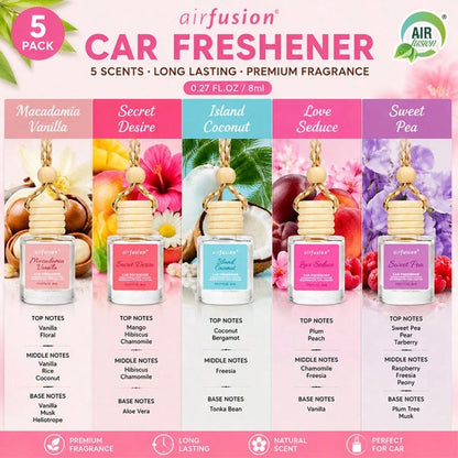 AIR FUSION 6 Bottles Car Air Hanging Fragrance Oil Diffuser, Car Air Freshener Diffuser For Essential Oils Scents Fragrance Aromatherapy Automobile Diffuser,17 Fragrances All Ages, Long-Lasting Fragra