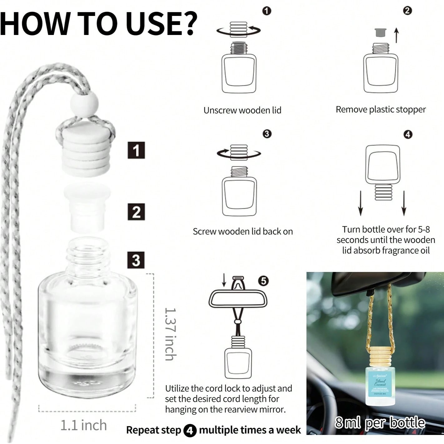 AIR FUSION 6 Bottles Car Air Hanging Fragrance Oil Diffuser, Car Air Freshener Diffuser For Essential Oils Scents Fragrance Aromatherapy Automobile Diffuser,17 Fragrances All Ages, Long-Lasting Fragra