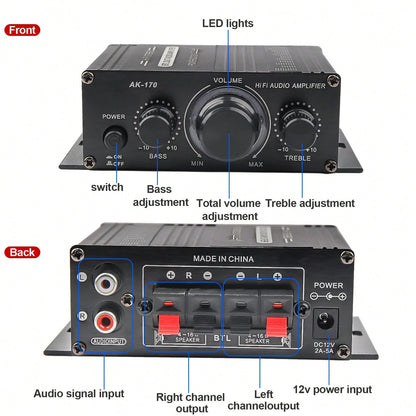 AK-170 Audio Power Amplifier,400W 2 Channel Car Amplifier Powerful Stereo Audio Power Amp HiFi Bass Home