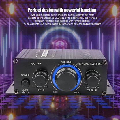 AK-170 Audio Power Amplifier,400W 2 Channel Car Amplifier Powerful Stereo Audio Power Amp HiFi Bass Home