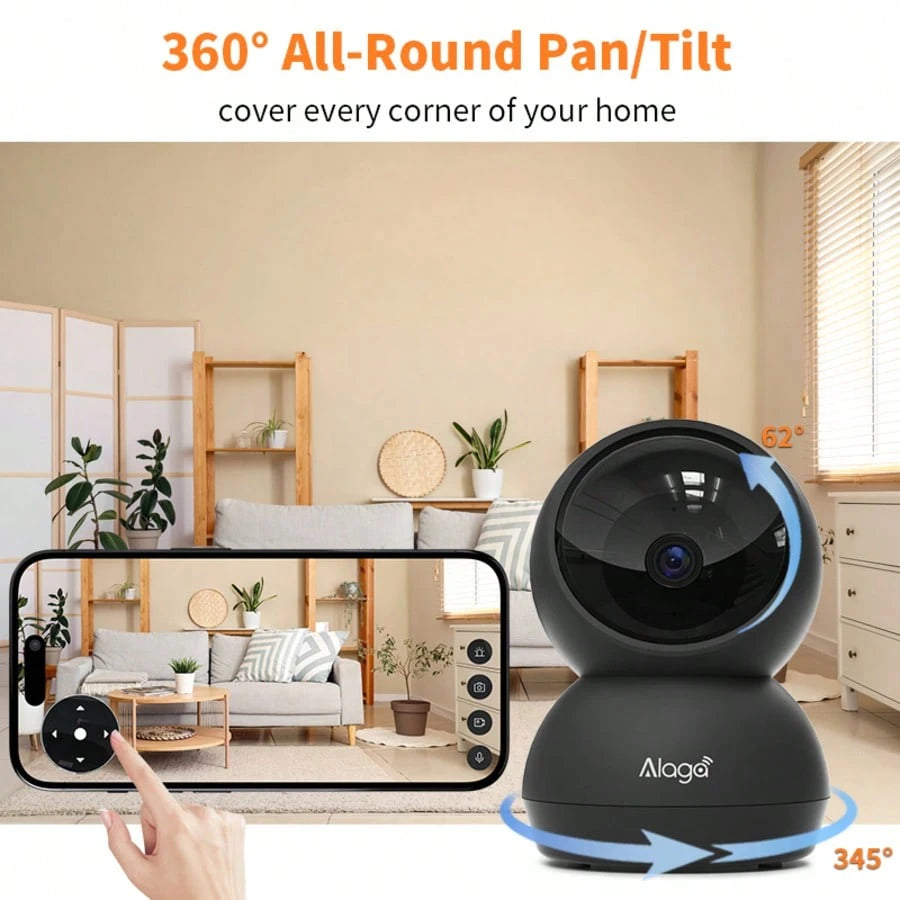 Alaga 2K Baby Monitor Camera- Radiation Free Design, Secure Local Storage, Motion Detection, Two-Way Audio, Night Vision, 360 ° Panoramic Coverage