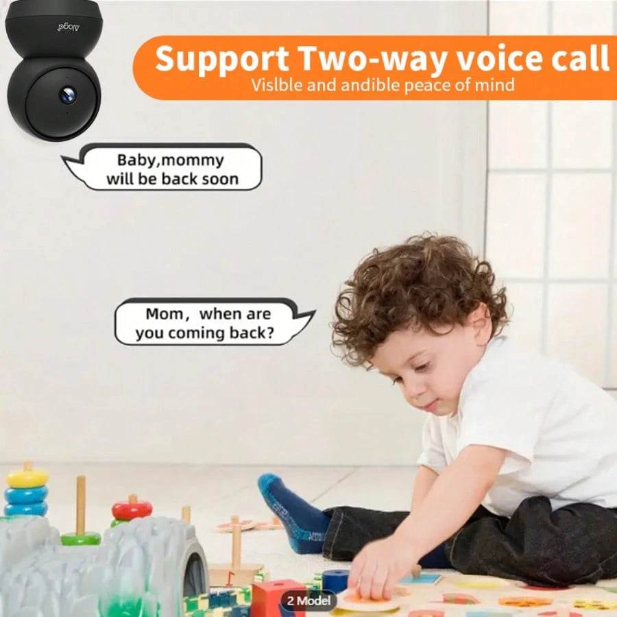 Alaga 2K Baby Monitor Camera- Radiation Free Design, Secure Local Storage, Motion Detection, Two-Way Audio, Night Vision, 360 ° Panoramic Coverage