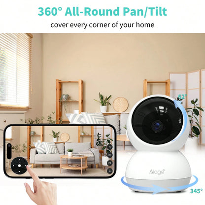 Alaga 2K Baby Monitor Camera- Radiation Free Design, Secure Local Storage, Motion Detection, Two-Way Audio, Night Vision, 360 ° Panoramic Coverage
