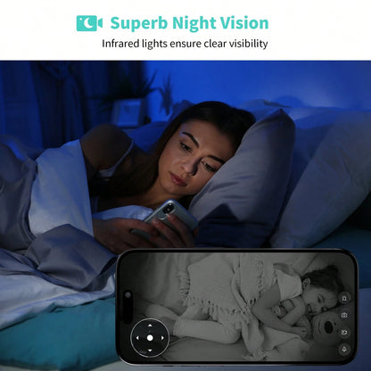 Alaga 2K Baby Monitor Camera- Radiation Free Design, Secure Local Storage, Motion Detection, Two-Way Audio, Night Vision, 360 ° Panoramic Coverage