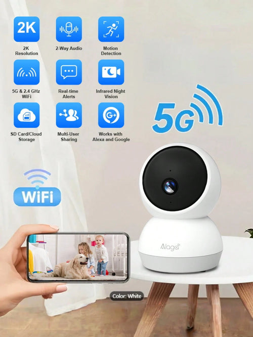 Alaga 2K Baby Monitor With Camera And Audio- Security Camera Indoor, AI Motion Detection, 2.4G/5G WiFi, Night Vision, 2-Way Talk,Cloud/SD Storage