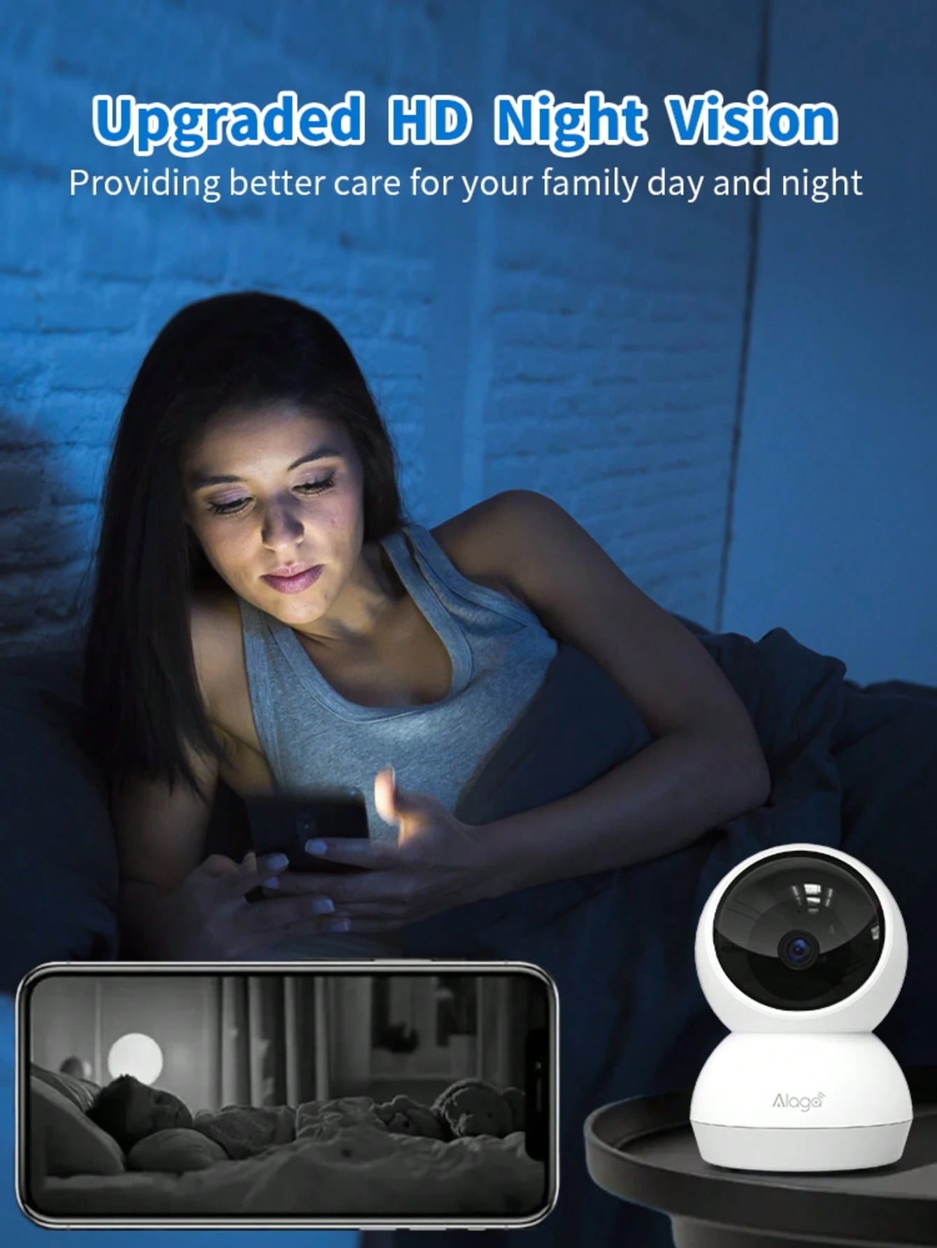 Alaga 2K Baby Monitor With Camera And Audio- Security Camera Indoor, AI Motion Detection, 2.4G/5G WiFi, Night Vision, 2-Way Talk,Cloud/SD Storage