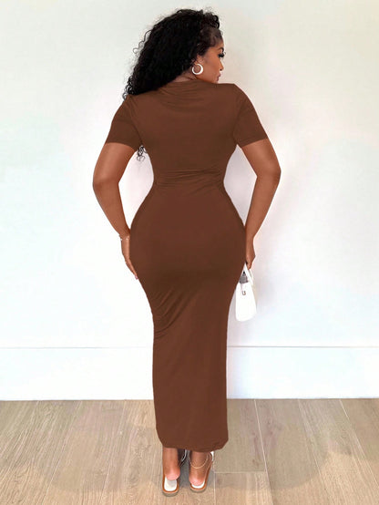 Alexandranx Summer;Women's Solid V-Neck Bodycon Short Sleeve Dresshoco Dresses
