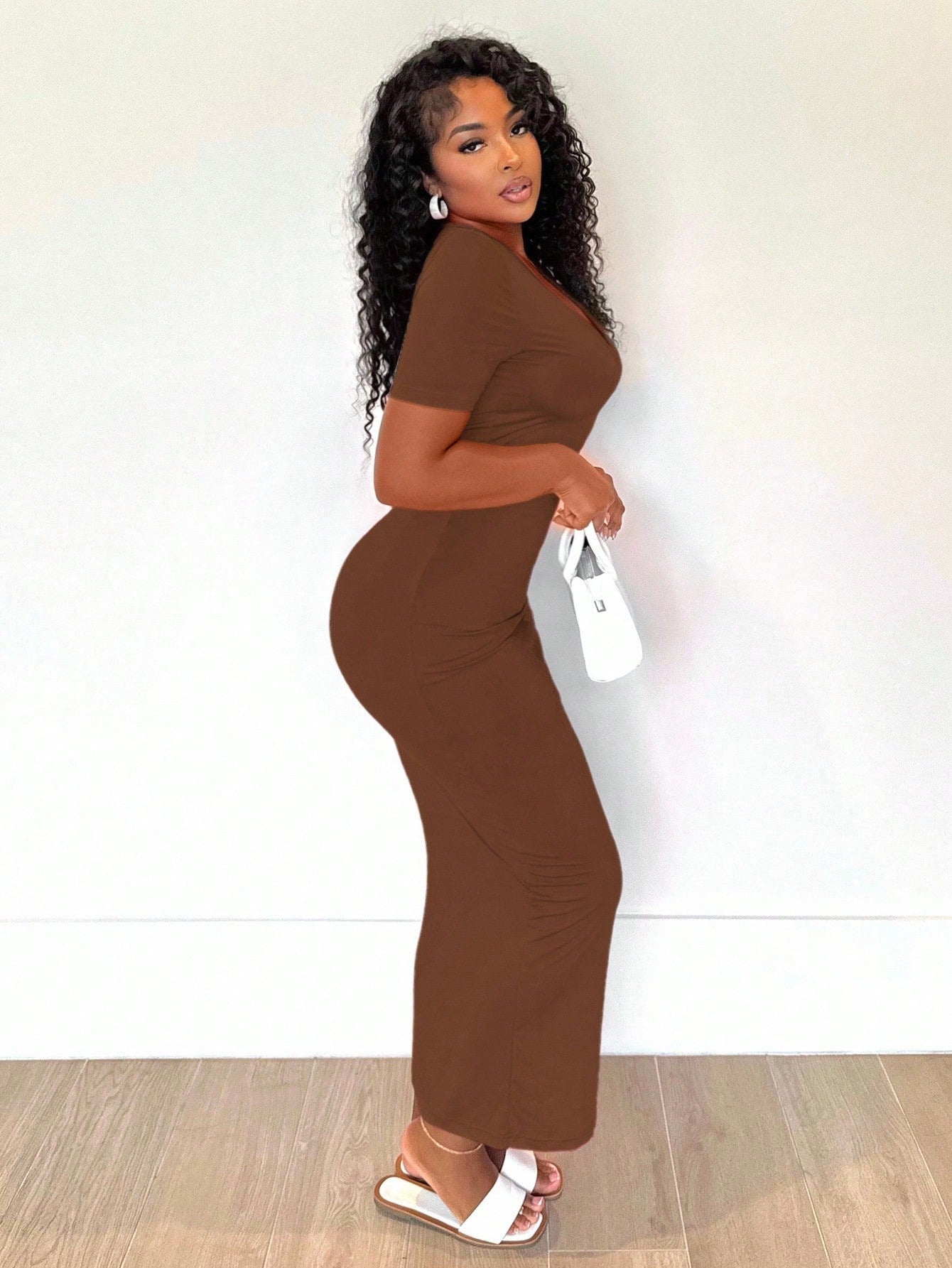 Alexandranx Summer;Women's Solid V-Neck Bodycon Short Sleeve Dresshoco Dresses
