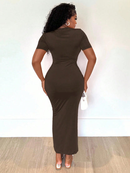 Alexandranx Summer;Women's Solid V-Neck Bodycon Short Sleeve Dresshoco Dresses