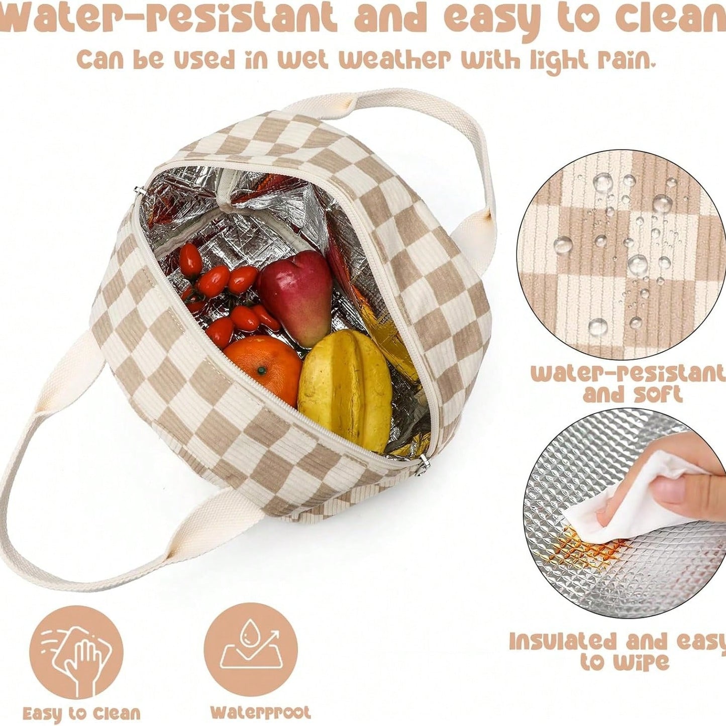 Alikpop Lunch Bag For Women Men Cute Corduroy Lunch Tote Bags Reusable Insulated Lunch Box Large Capacity Reusable Insulated Cooler For Work Picnic Or Travel