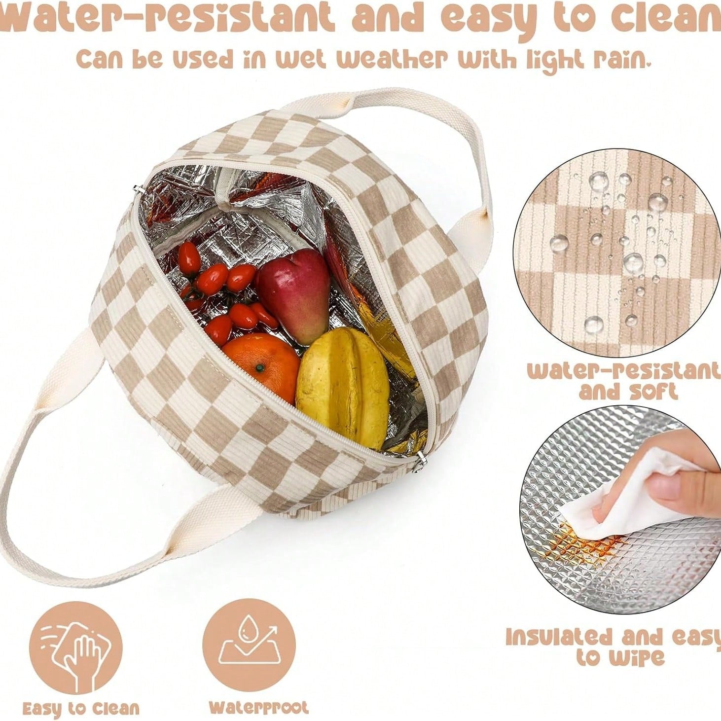 Alikpop Lunch Bag For Women Men Cute Corduroy Lunch Tote Bags Reusable Insulated Lunch Box Large Capacity Reusable Insulated Cooler For Work Picnic Or Travel