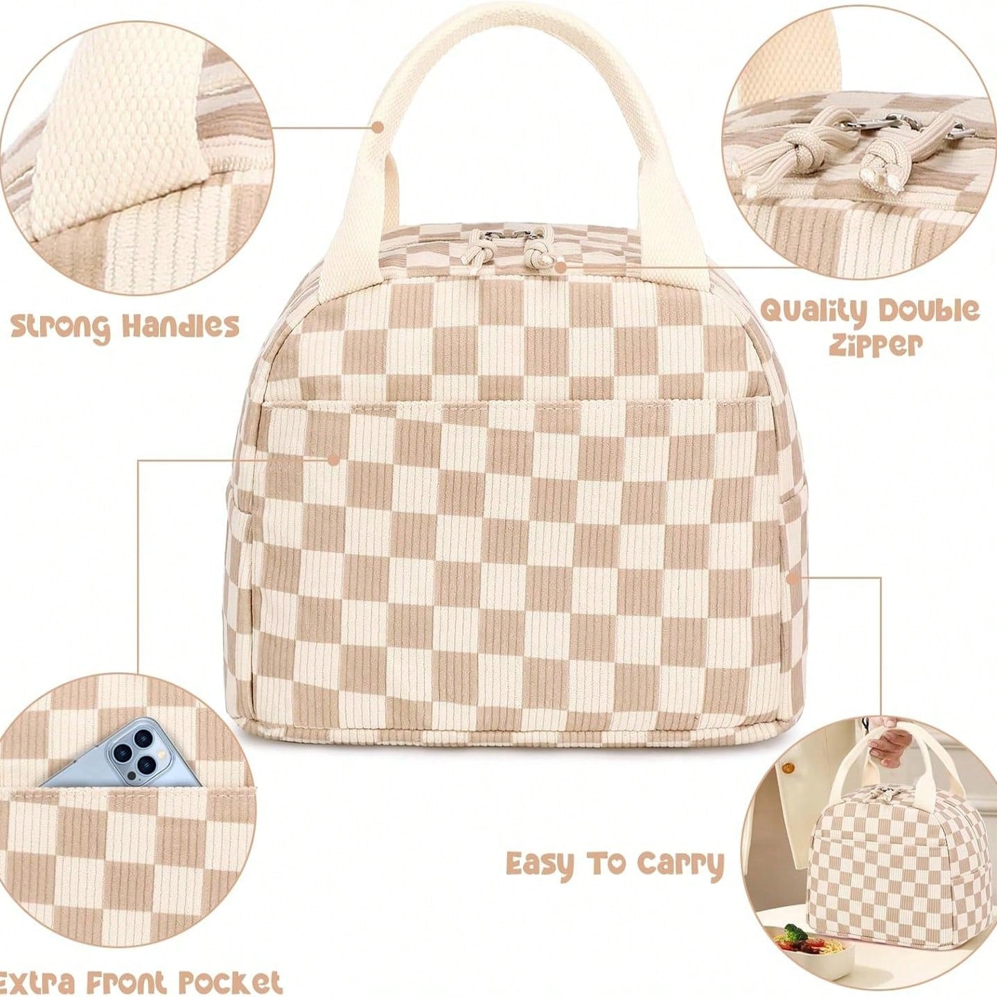 Alikpop Lunch Bag For Women Men Cute Corduroy Lunch Tote Bags Reusable Insulated Lunch Box Large Capacity Reusable Insulated Cooler For Work Picnic Or Travel