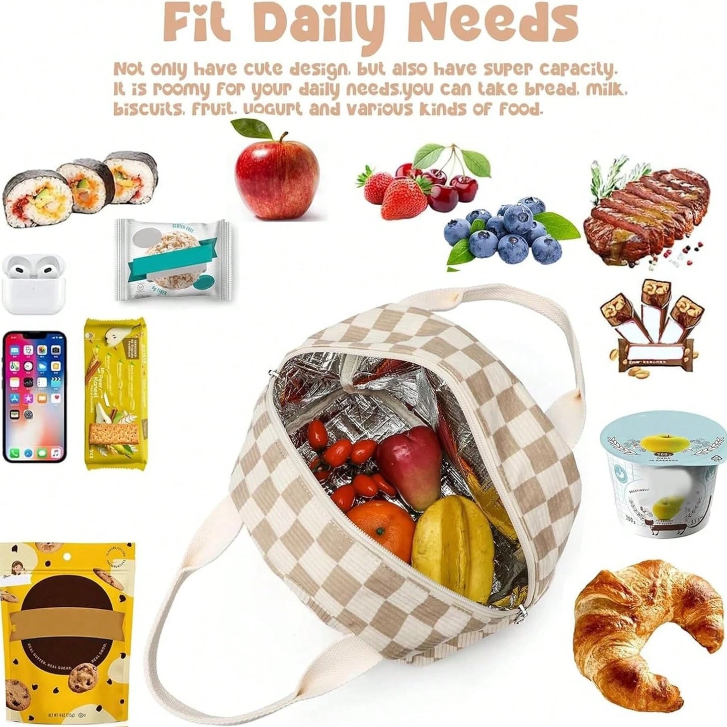 Alikpop Lunch Bag For Women Men Cute Corduroy Lunch Tote Bags Reusable Insulated Lunch Box Large Capacity Reusable Insulated Cooler For Work Picnic Or Travel