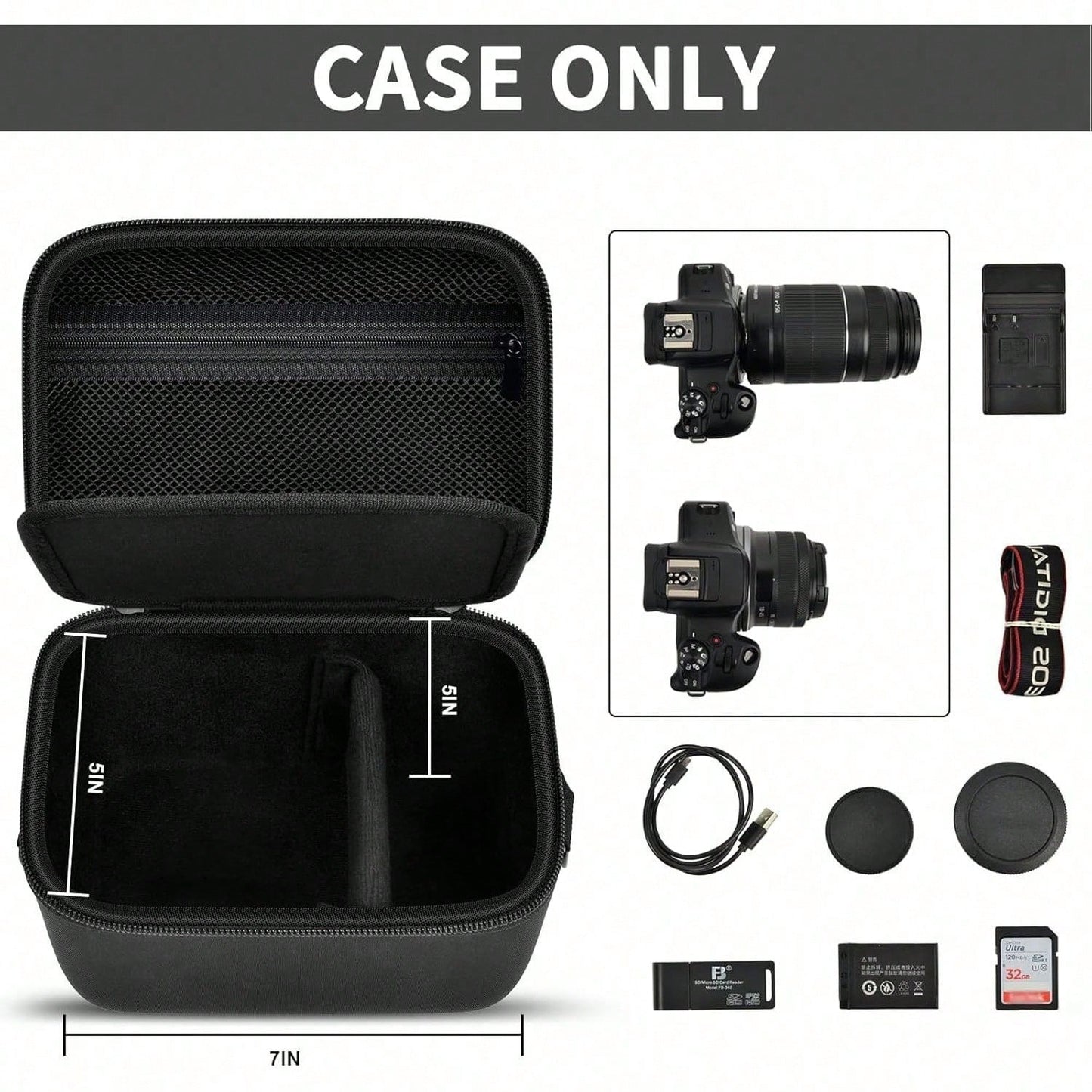 ALKOO Camera Crossbody Bag Compatible With EOS R100 R50 Mirrorless Camera Lens Kit EVA Travel Storage Case For SD Cards Battery Cable Adapter Bag Only