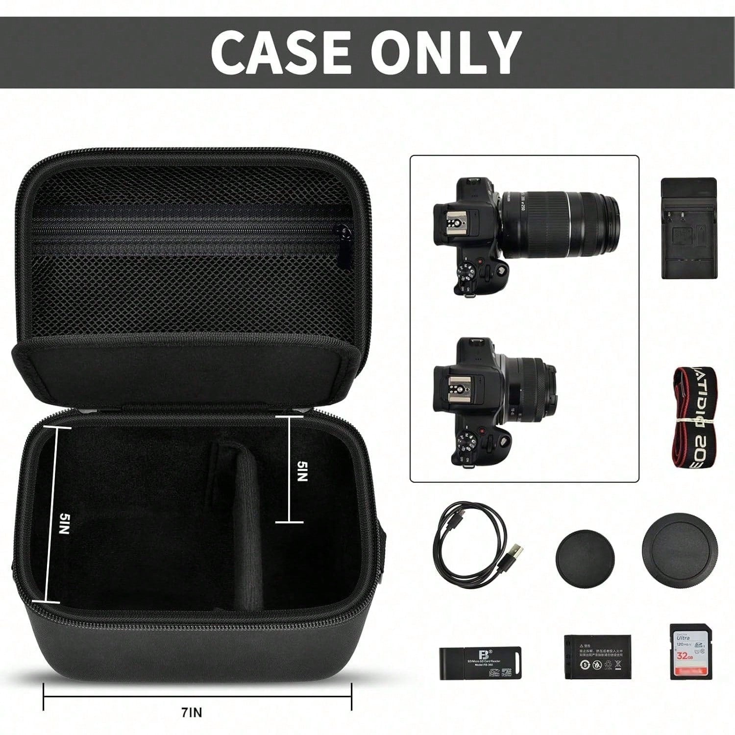ALKOO Camera Crossbody Bag Compatible With EOS R100 R50 Mirrorless Camera Lens Kit EVA Travel Storage Case For SD Cards Battery Cable Adapter Bag Only