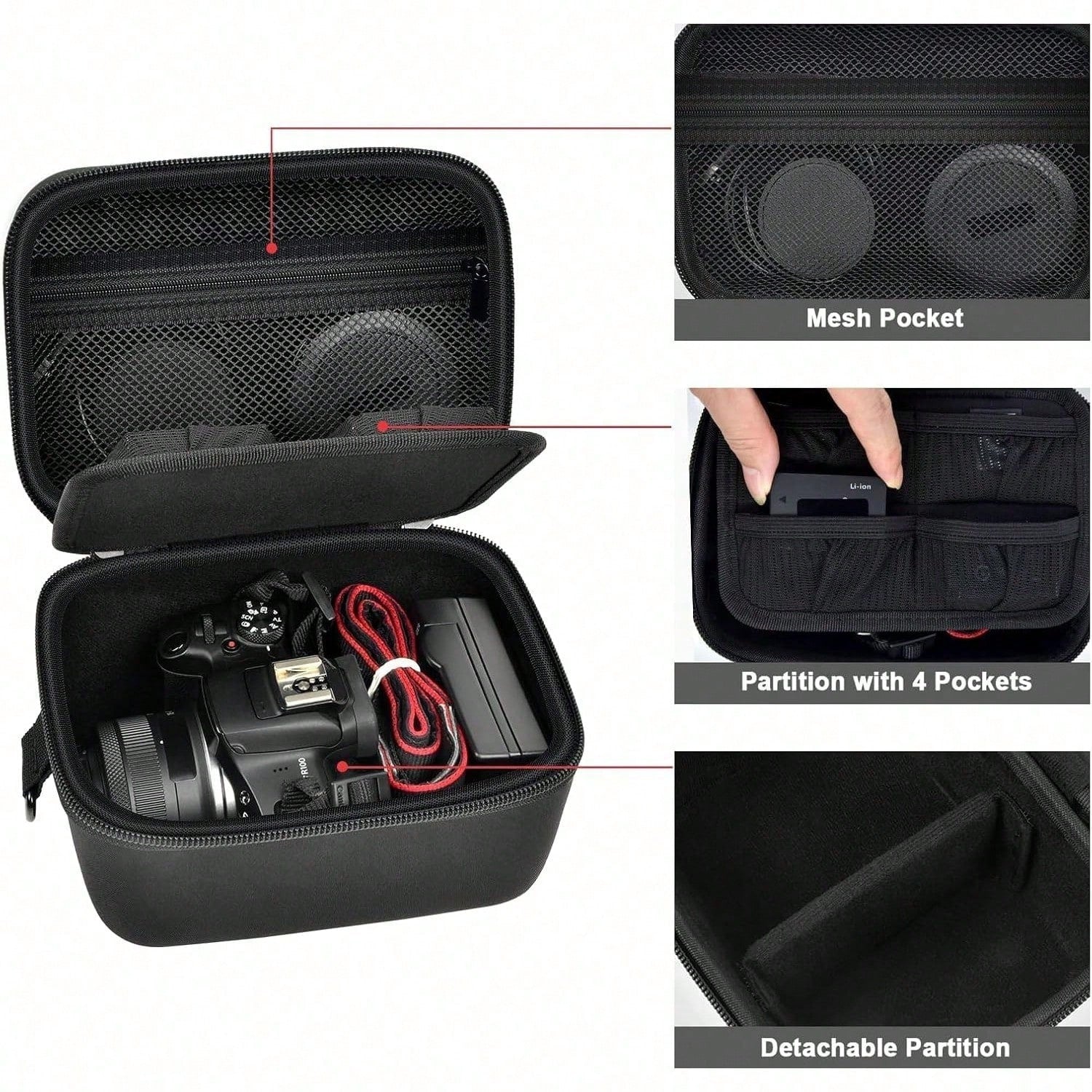 ALKOO Camera Crossbody Bag Compatible With EOS R100 R50 Mirrorless Camera Lens Kit EVA Travel Storage Case For SD Cards Battery Cable Adapter Bag Only