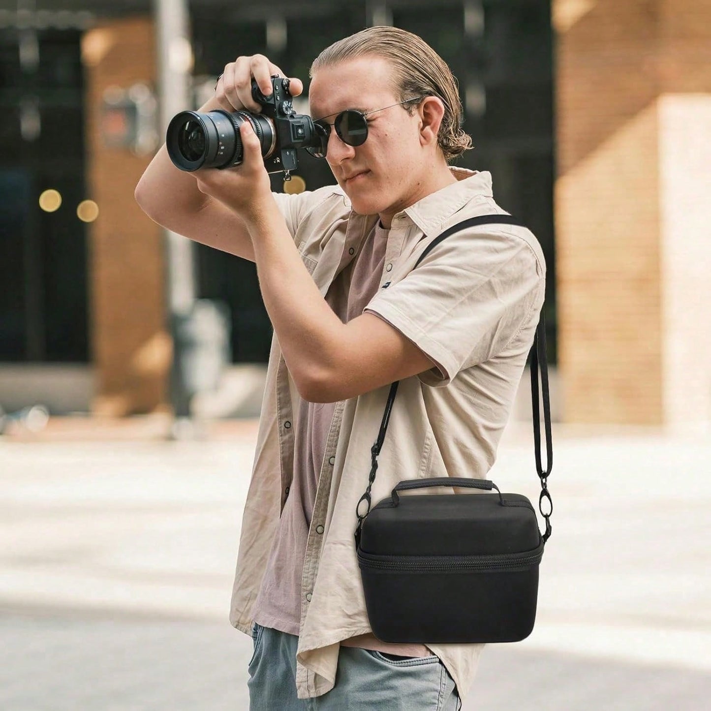 ALKOO Camera Crossbody Bag Compatible With EOS R100 R50 Mirrorless Camera Lens Kit EVA Travel Storage Case For SD Cards Battery Cable Adapter Bag Only