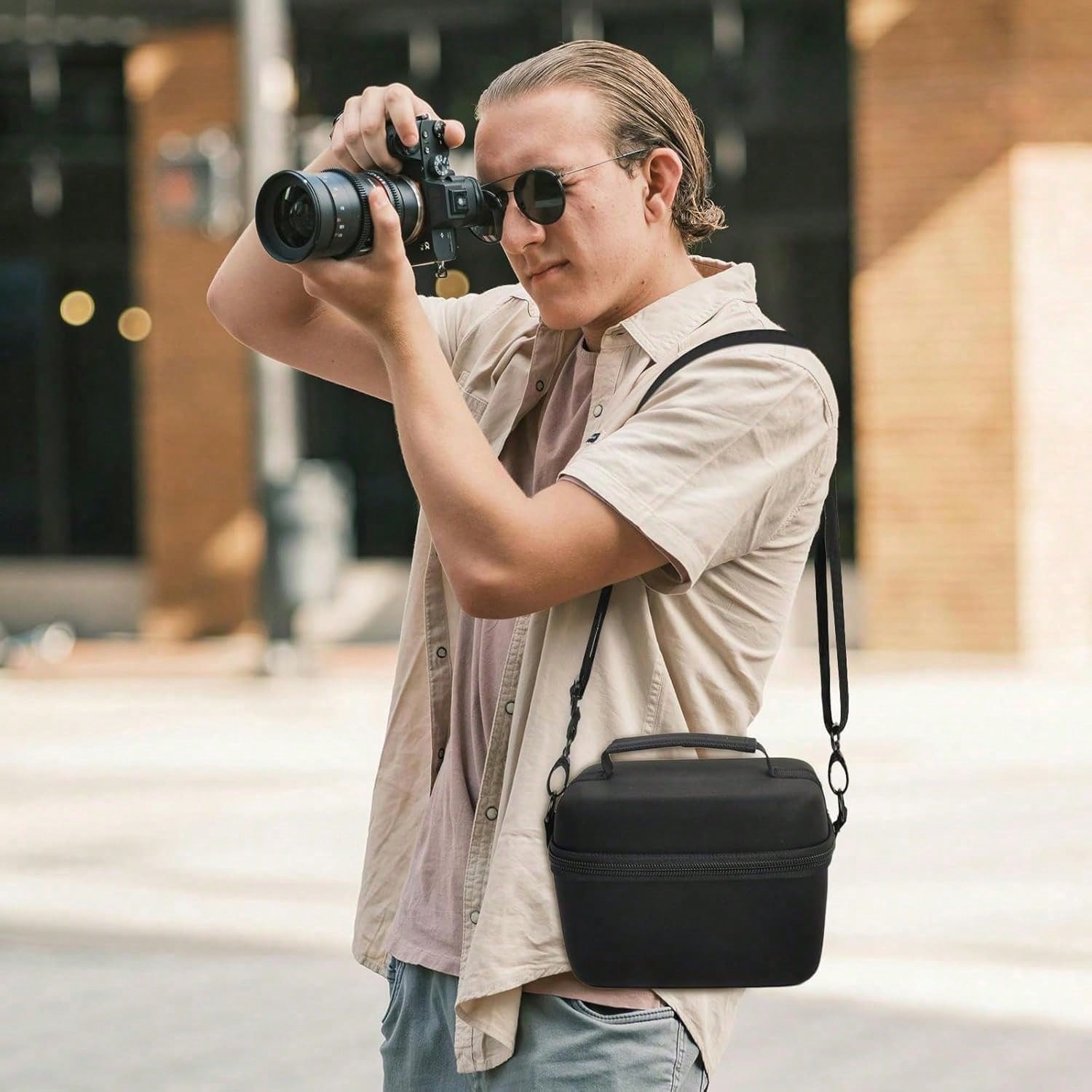 ALKOO Camera Crossbody Bag Compatible With EOS R100 R50 Mirrorless Camera Lens Kit EVA Travel Storage Case For SD Cards Battery Cable Adapter Bag Only