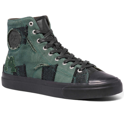 Green high-top sneaker with black accents on a white background