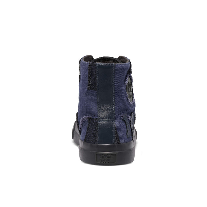 Navy high-top sneaker on a white background