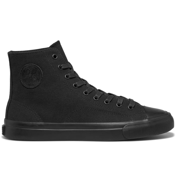 A black canvas high-top sneaker shown on a white background.