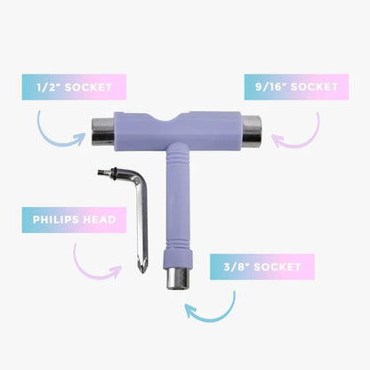 Multifunctional tool with sockets and a Phillips head on a white background