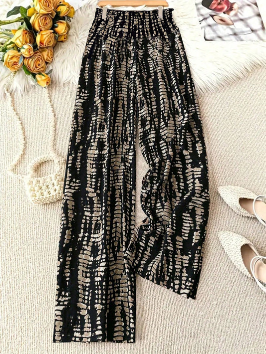 All-Over Print Casual Pants, Suitable For Spring, Summer And Autumn Black