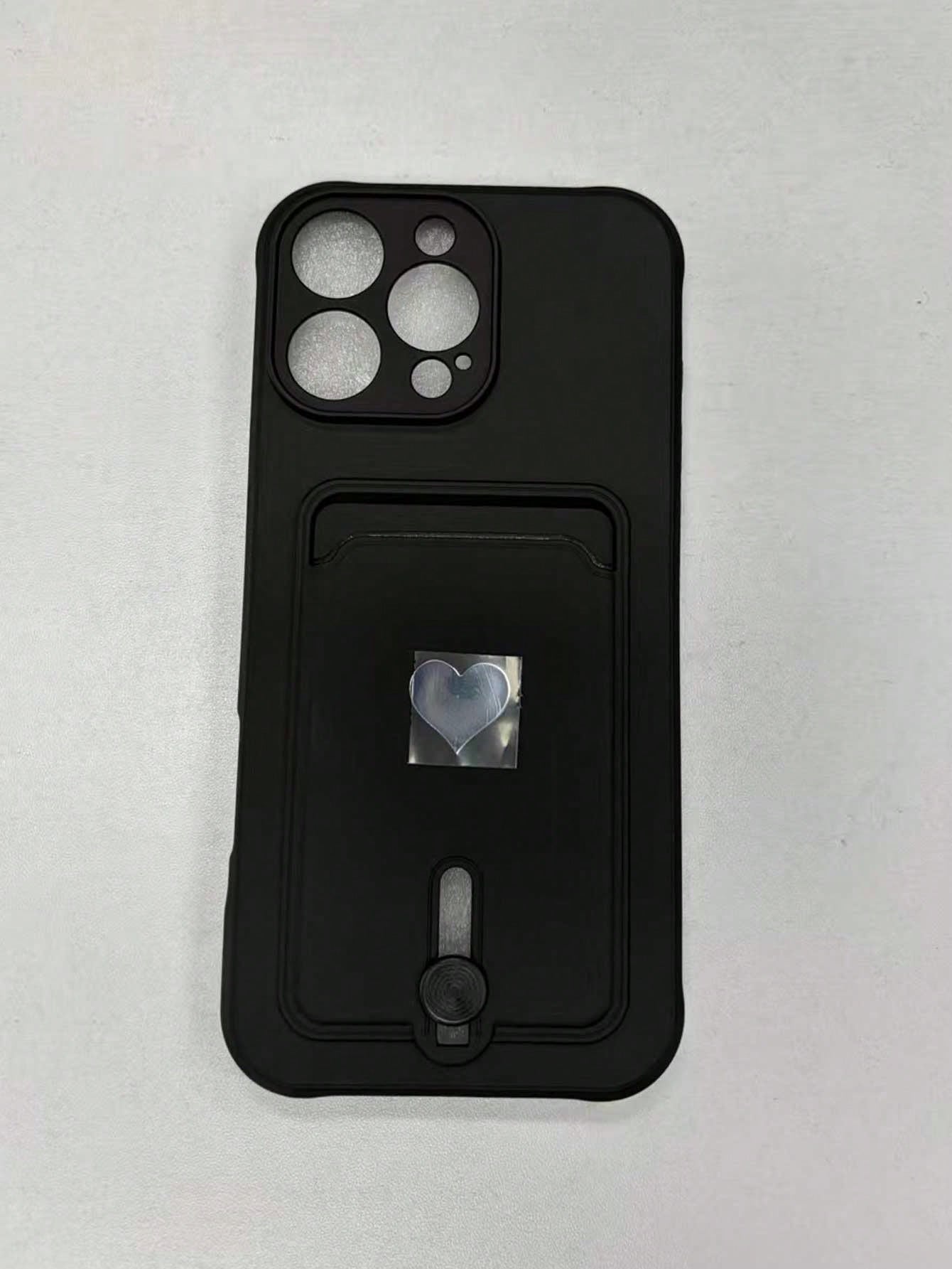 Alloy TPU Heart Element Cardholder Sliding Stand Fashionable New Spray-Painted Slotted Metal Heart Shape TPU Shockproof Phone Case Compatible With Iphone 11/12/13/14/15/16 Pro & Max Waterproof Anti-Fa