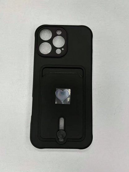 Alloy TPU Heart Element Cardholder Sliding Stand Fashionable New Spray-Painted Slotted Metal Heart Shape TPU Shockproof Phone Case Compatible With Iphone 11/12/13/14/15/16 Pro & Max Waterproof Anti-Fa