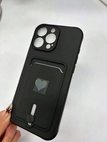 Alloy TPU Heart Element Cardholder Sliding Stand Fashionable New Spray-Painted Slotted Metal Heart Shape TPU Shockproof Phone Case Compatible With Iphone 11/12/13/14/15/16 Pro & Max Waterproof Anti-Fa
