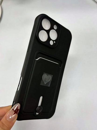 Alloy TPU Heart Element Cardholder Sliding Stand Fashionable New Spray-Painted Slotted Metal Heart Shape TPU Shockproof Phone Case Compatible With Iphone 11/12/13/14/15/16 Pro & Max Waterproof Anti-Fa