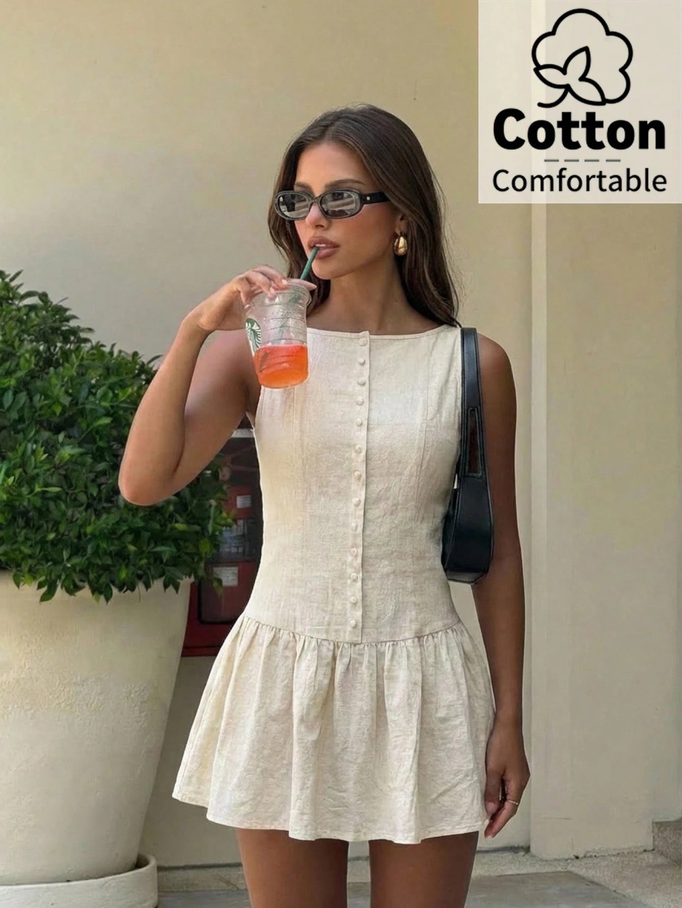 Aloruh Pale Yellow Sleeveless Mini Dress, Elegant Business Casual Short Dress,Parisian Chic,Beige,Summer,Holiday,Vacation,Holiday,Beach Office Wear