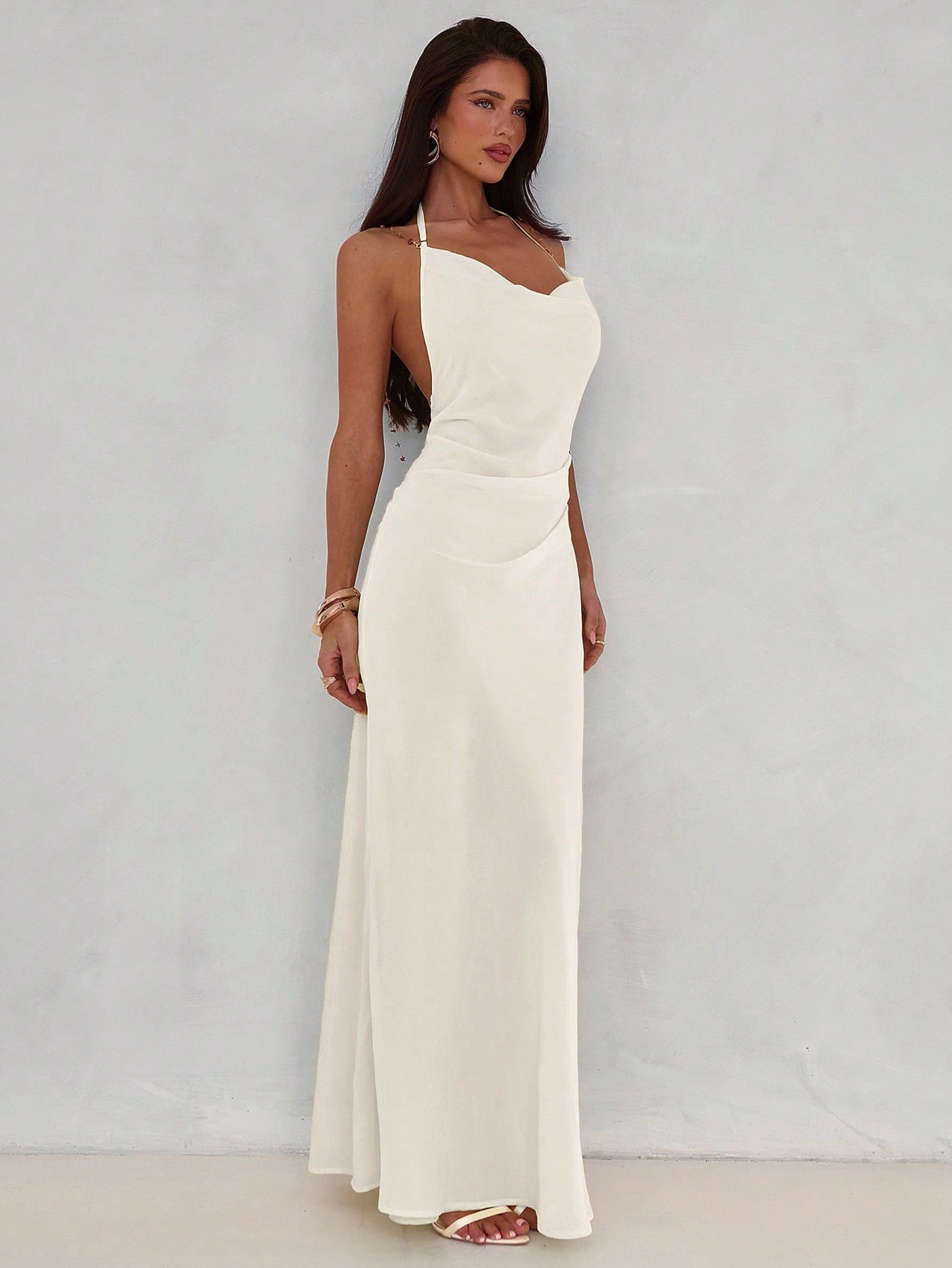 Aloruh Women's Sexy & Elegant Plunging Neck Backless Beaded Chain Decor Fitted Dress,Wedding Guest Dress,Party Dresses For Women