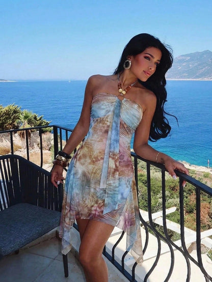 Aloruh Women's Tie-Dye Halter Sexy Party Mini Dress Summer Summer Outfits Summer Clothes Beach Outfits For Woman Beach Vacation Vacation Outfits Woman Boho Tropical Vacation Woman Clothe Dress