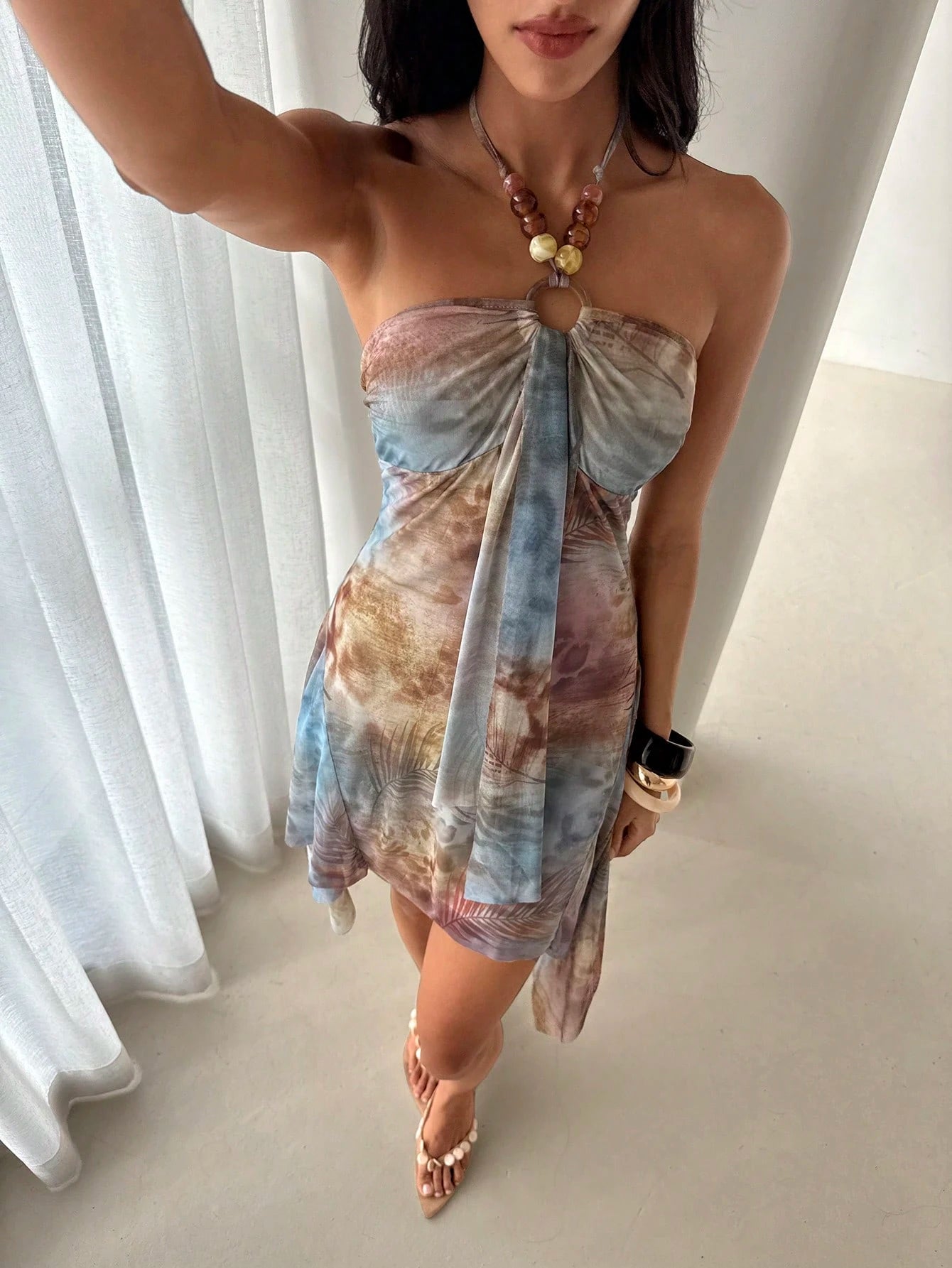 Aloruh Women's Tie-Dye Halter Sexy Party Mini Dress Summer Summer Outfits Summer Clothes Beach Outfits For Woman Beach Vacation Vacation Outfits Woman Boho Tropical Vacation Woman Clothe Dress