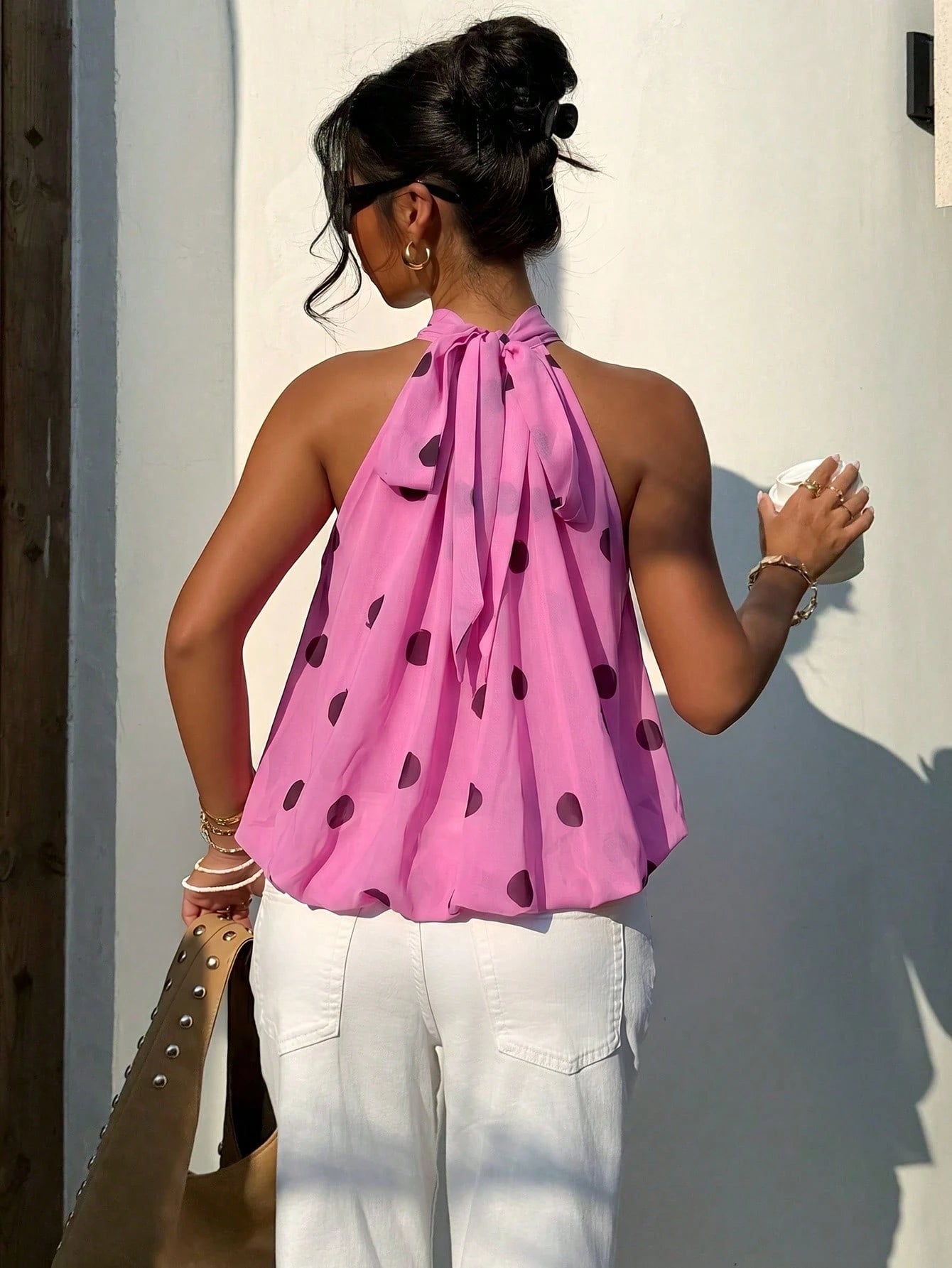 Aloruh Women's Vacation Polka Dot Print Fashion Halter Top,Summer Top