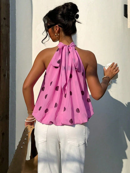 Aloruh Women's Vacation Polka Dot Print Fashion Halter Top,Summer Top