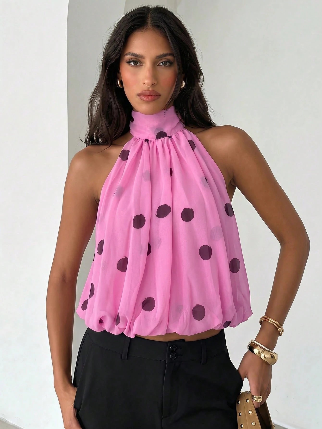 Aloruh Women's Vacation Polka Dot Print Fashion Halter Top,Summer Top