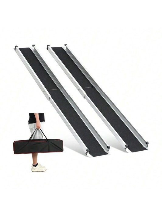 Aluminum Sheet Telescopic Ramp, Portable Wheelchair Ramp, Suitable For Steps, Home Thresholds, Doorways, Stairs, Comes With A Carrying Bag