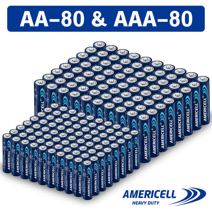 AMERICELL 160 Pcs AA+AAA Batteries, High-Power Carbon For Flashlights, Wireless Keyboards, Toys & Emergency Devices- (Non-Rechargeable)