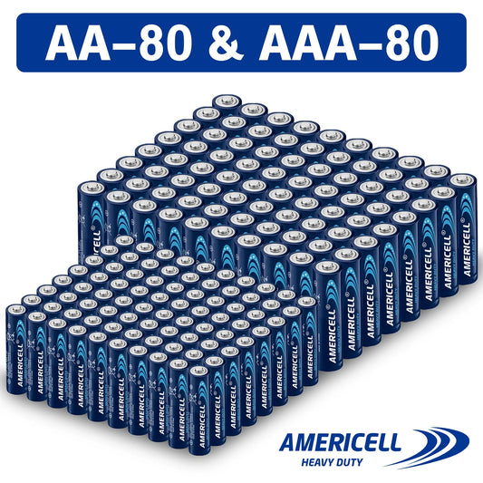 AMERICELL 160 Pcs AA+AAA Batteries, High-Power Carbon For Flashlights, Wireless Keyboards, Toys & Emergency Devices- (Non-Rechargeable)