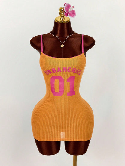 Amplova Sports Numeric Color Block Lace Patchwork Bodycon Mini Dress