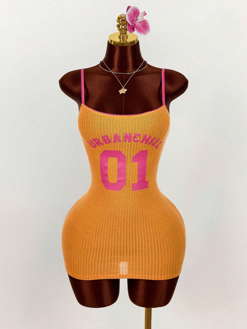 Amplova Sports Numeric Color Block Lace Patchwork Bodycon Mini Dress