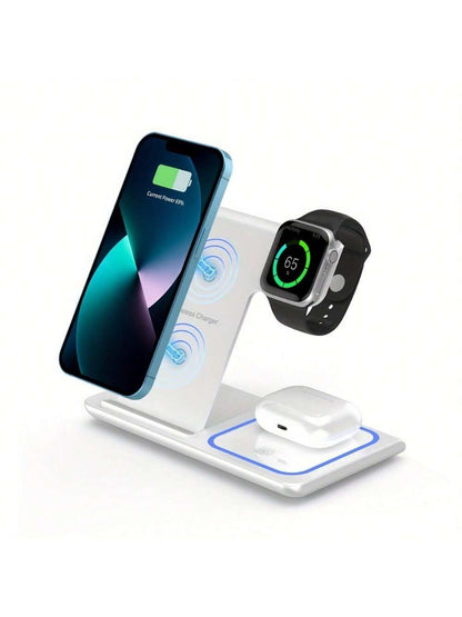 AmSengo 15W Fast Wireless Charging Stand 3-In-1 Foldable Charging Station Compatible With IPhone 16 15 14 13 12 11 Watch 9 8 7 6 5 Pro USB Power Supply