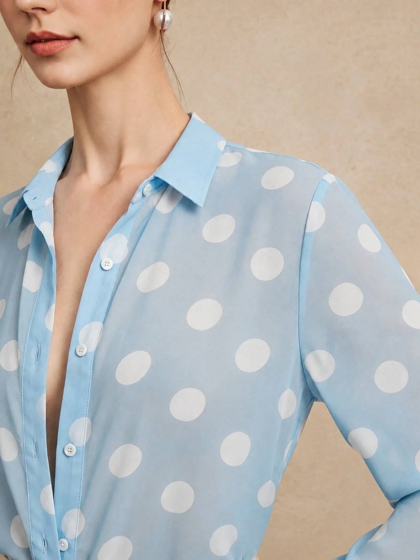 Anewsta Essential High Quality Fashionable French Retro Elegant Polka Dot Chiffon Long Sleeve Blouse, Versatile Polka Dot Shirt For Commuting, Vacation Outfits For Women