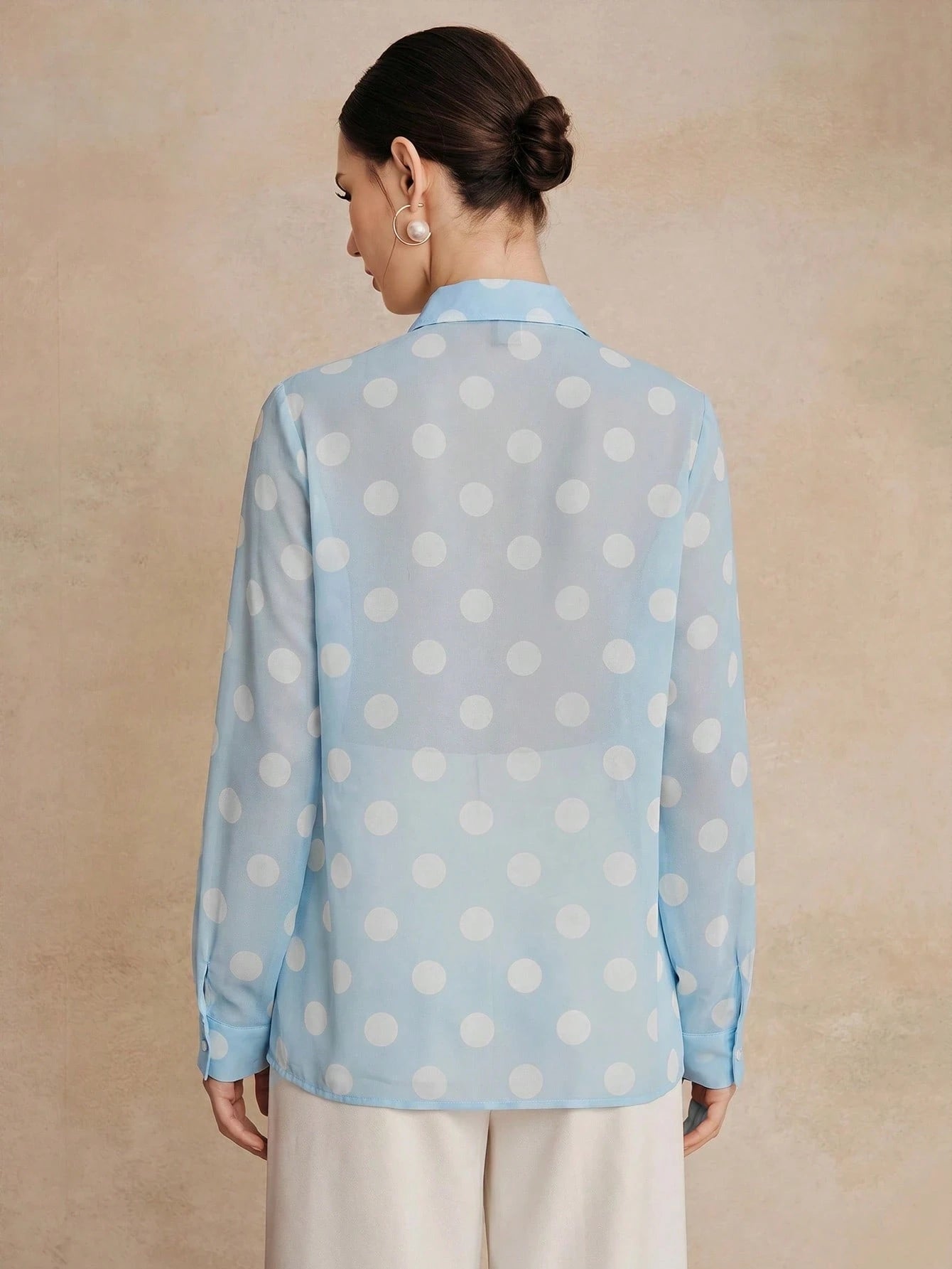 Anewsta Essential High Quality Fashionable French Retro Elegant Polka Dot Chiffon Long Sleeve Blouse, Versatile Polka Dot Shirt For Commuting, Vacation Outfits For Women